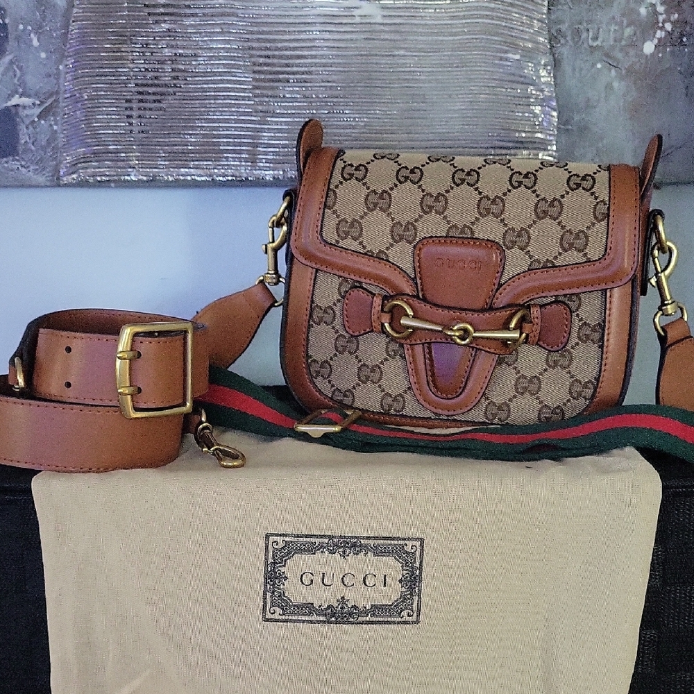 Gucci Signature Crossbody Bag with Gold Accents